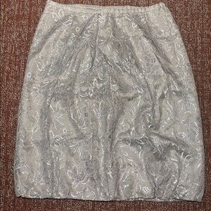 NWT Ann Taylor loft grey metallic lace knee length bubble skirt women's 2